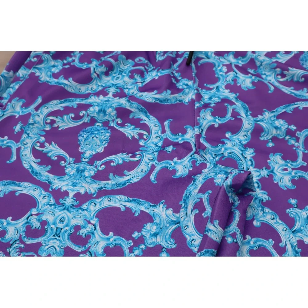 Baroque Gold by Drill Clothing Co Purple Cyan Lion Print Swim Trunks Mens Medium
